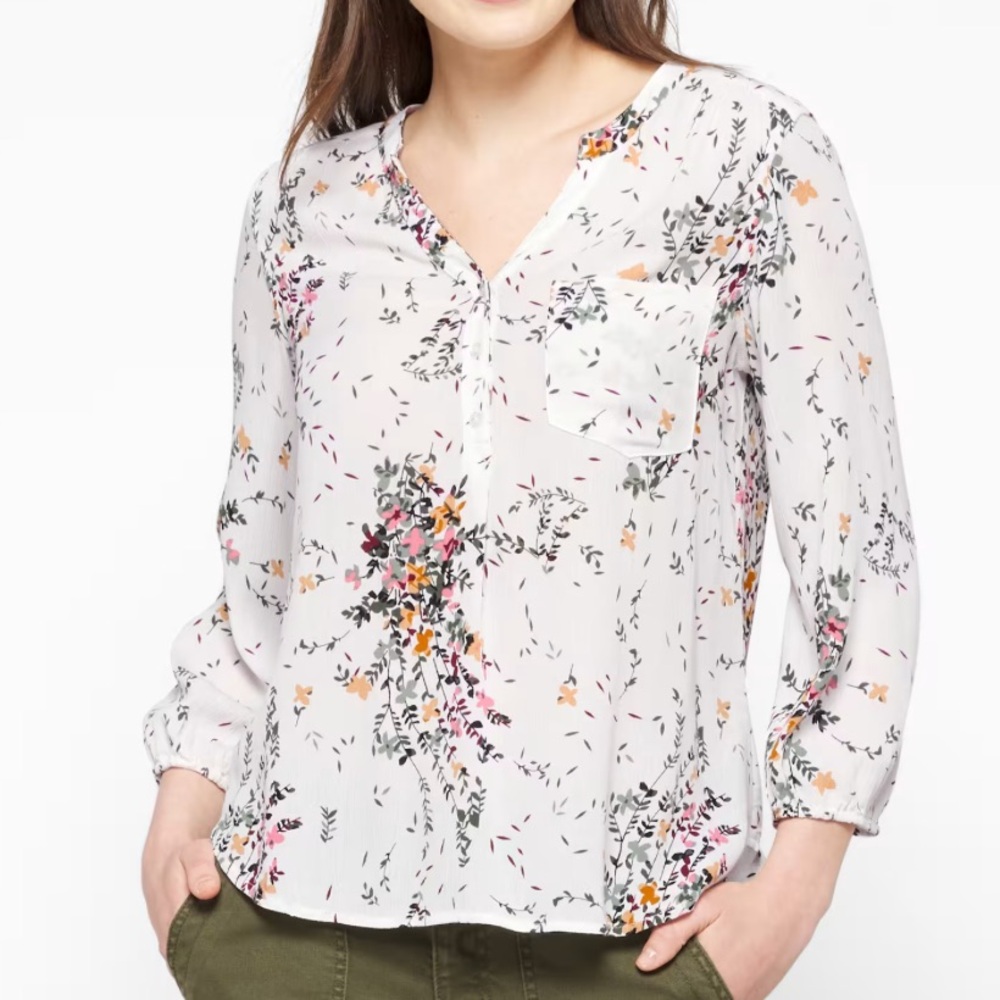 Market & Spruce Pink Pleated Blouse with 3/4 Sleeves